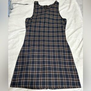 Brandy Melville Navy and Brown Plaid Mini Dress